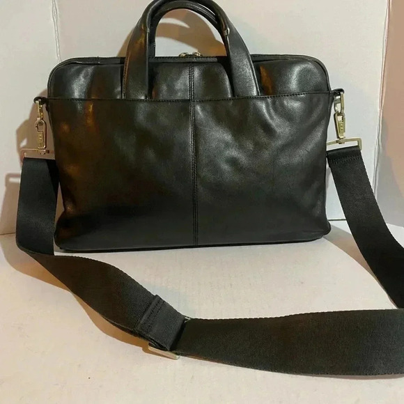 Knomo  unisex black leather messenger laptop briefcase bag - Picture 2 of 13